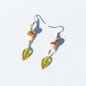 Fairy core Leaf and Mushroom Dangle Earrings